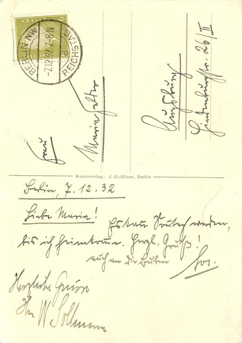 Karte Josef Felders aus Berlin an seine Frau Maria vom 7.12.1932